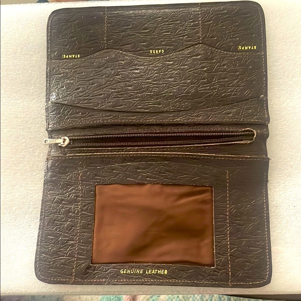 Vintage 1960s Brown Leather Men's Multi Compartment Wallet Double Zipper 6.5x4